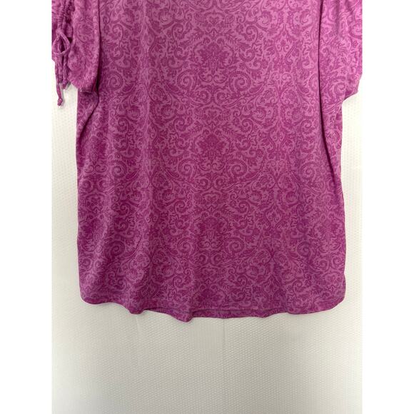 St John's Bay Purple Paisley Print Short Sleeve Top Ruched Tie Sleeve Tee XXL - Picture 3 of 8